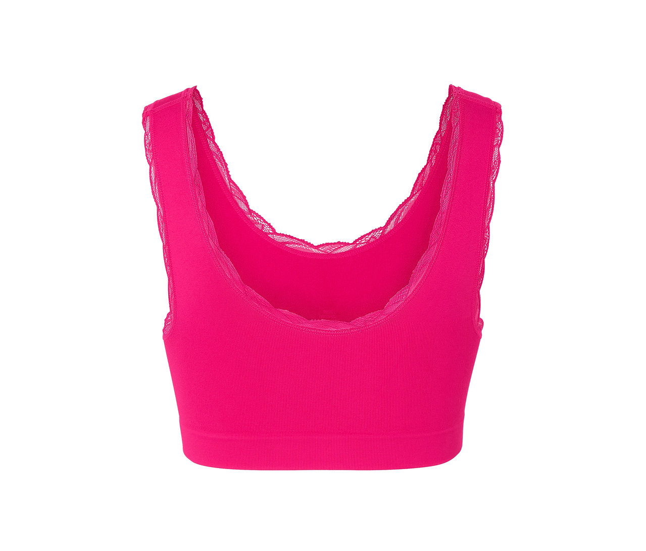 Ein fuchsiafarbenes Seamless-Bustier mit Spitze.