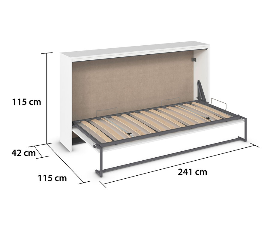 Teilweise aufgebautes, weißes rauch Klappbett »Sucre« mit hölzernem Lattenrost.