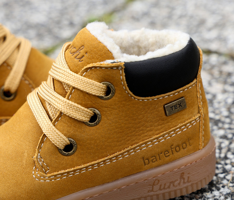Detailaufnahme eines LURCHI »Fleximo Barefoot-TEX« Kinder-Barfußschuhs.