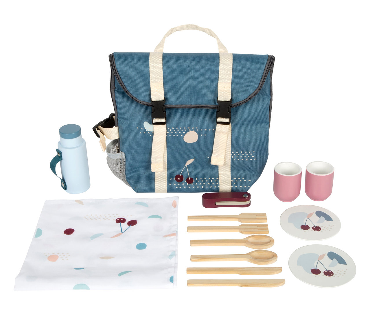 Blauer small foot Picknickrucksack »tasty« mit Decke, Flasche, Tassen, Tellern und Besteck.
