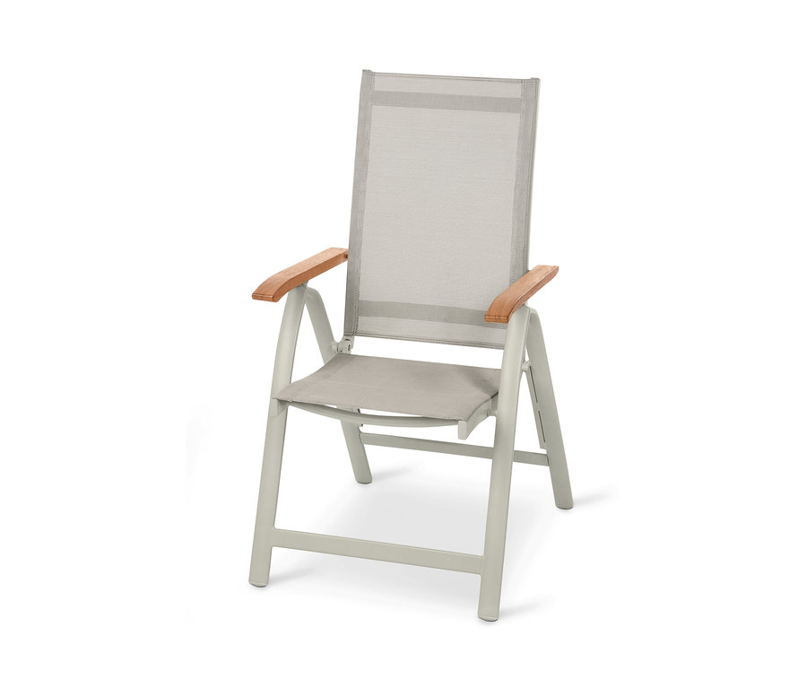 Ein »Liska« Hochlehner mit verstellbarer Rückenlehne aus Aluminium und Textilene.