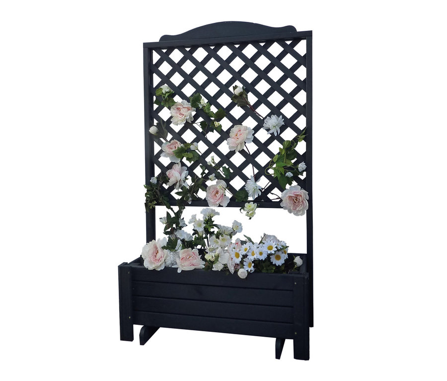 Schwarzer Promadino Rankkasten Romantica mit rosa und weißen Blumen.