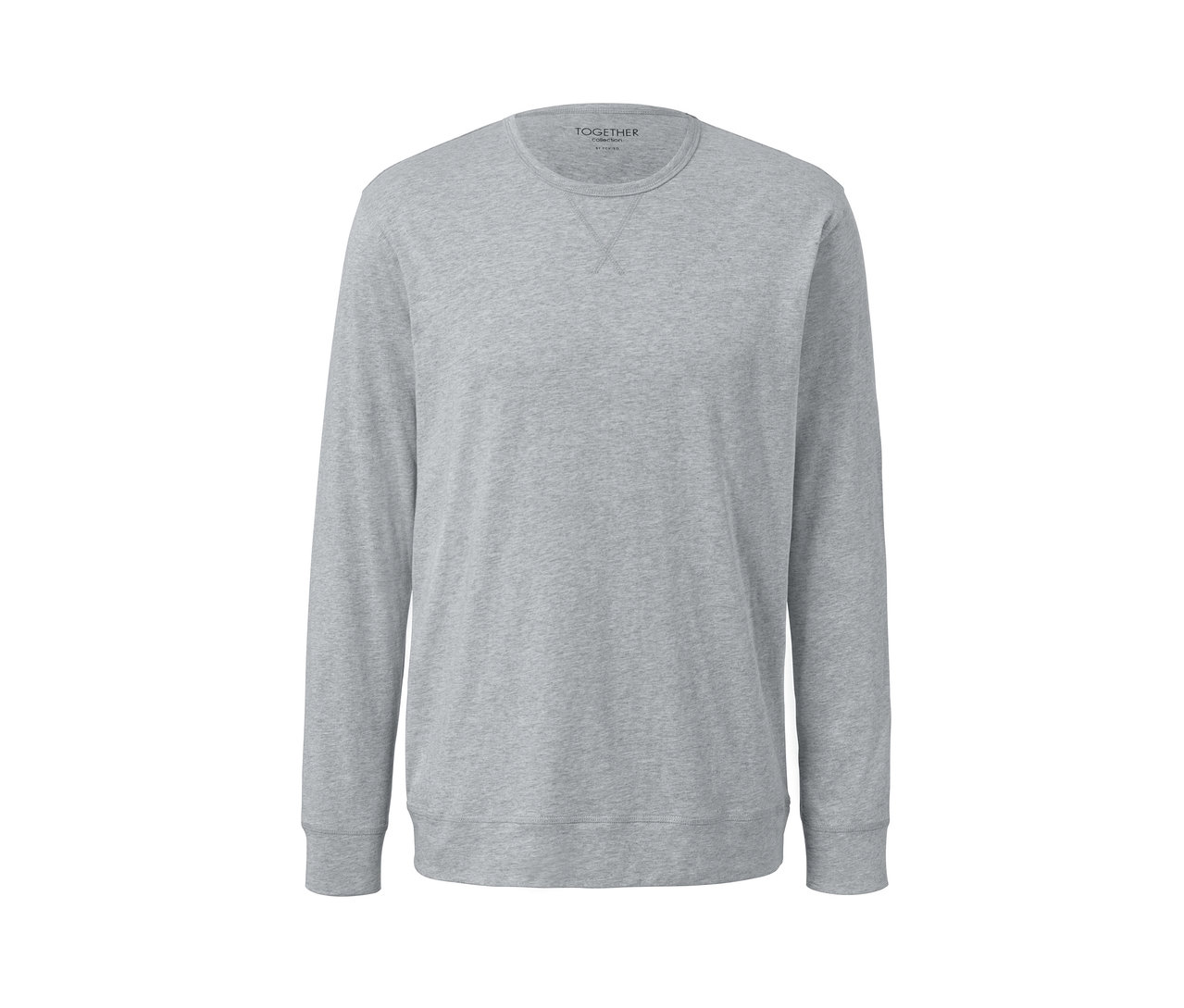 Grauer Pyjama mit langen Ärmeln.