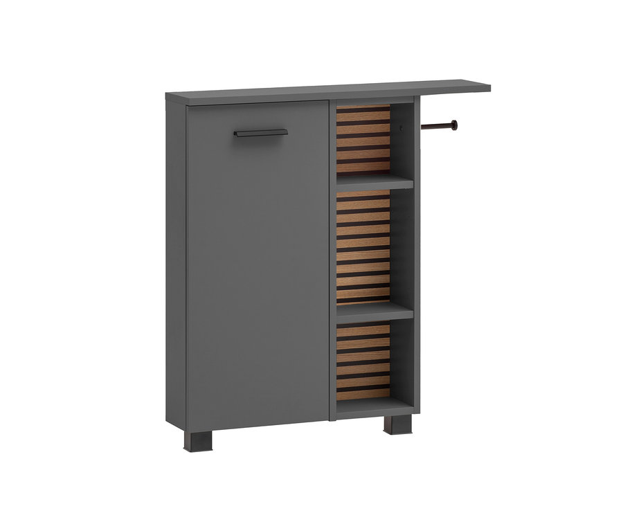 Anthrazitfarbener Nischenschrank Katta mit Regalen.