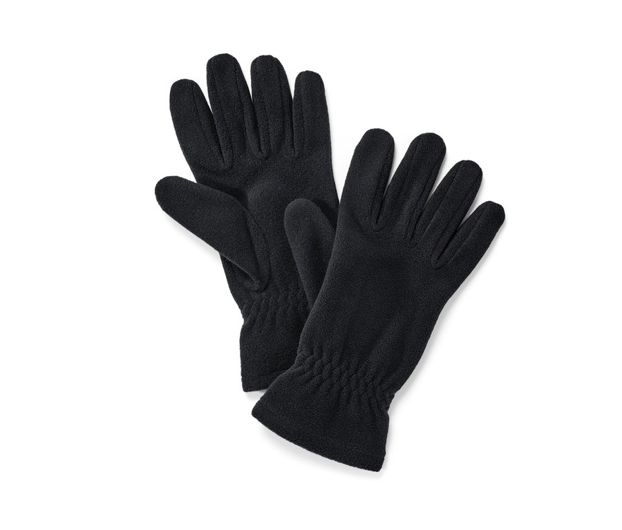 Schwarze Microfleece-Handschuhe liegen auf einem weißen Hintergrund.