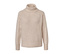 Beiger Grobstrickpullover mit Rollkragen.