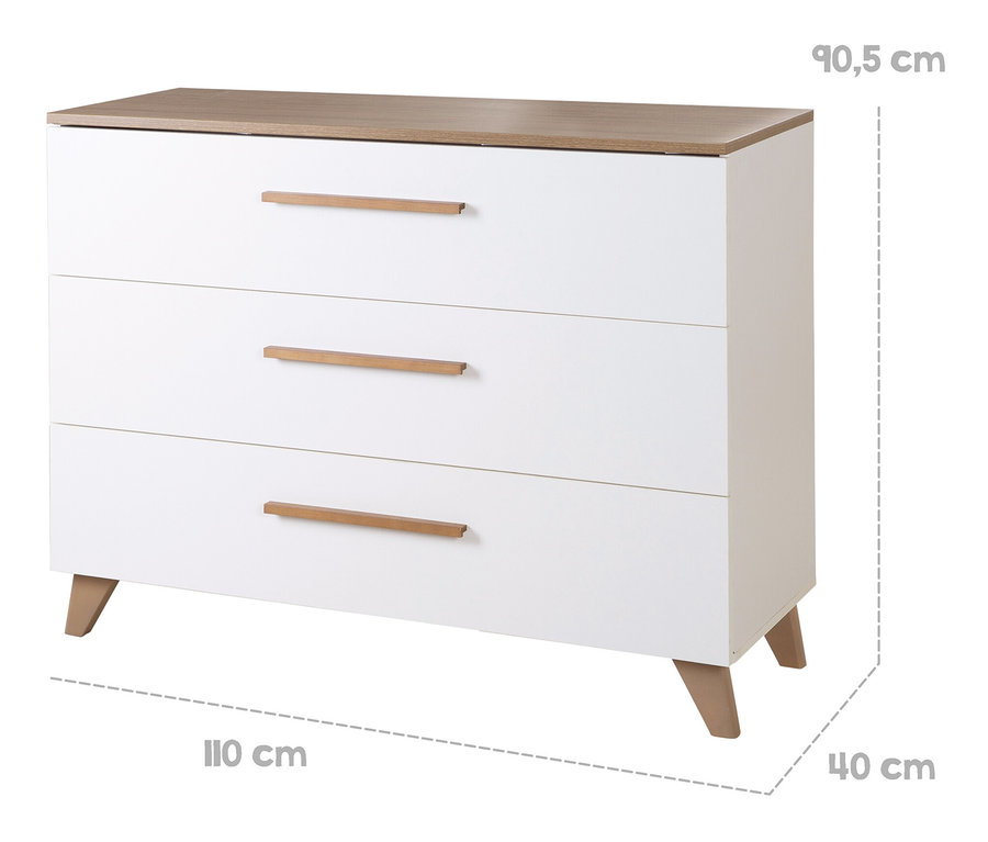 Weiße roba Wickelkommode »Ole« mit Holzplatte und Griffen.