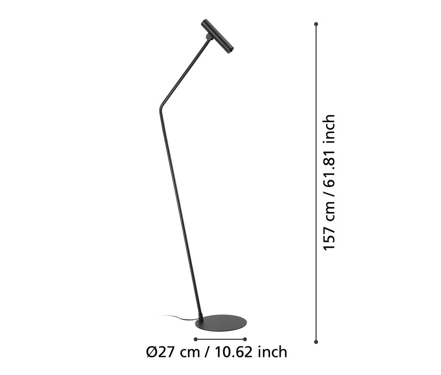 Schwarze Eglo Stehleuchte Almudaina mit rundem Fuß.