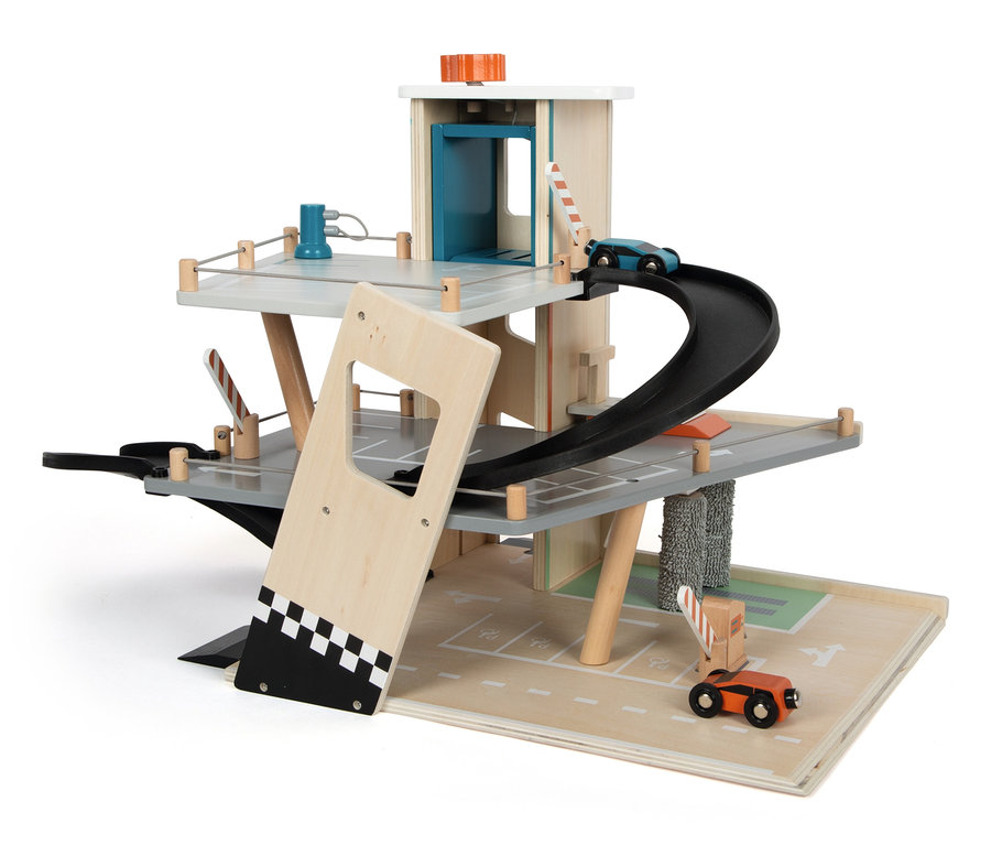 Holz Parkhaus »Rallye« von small foot mit zwei Autos und Rampe.