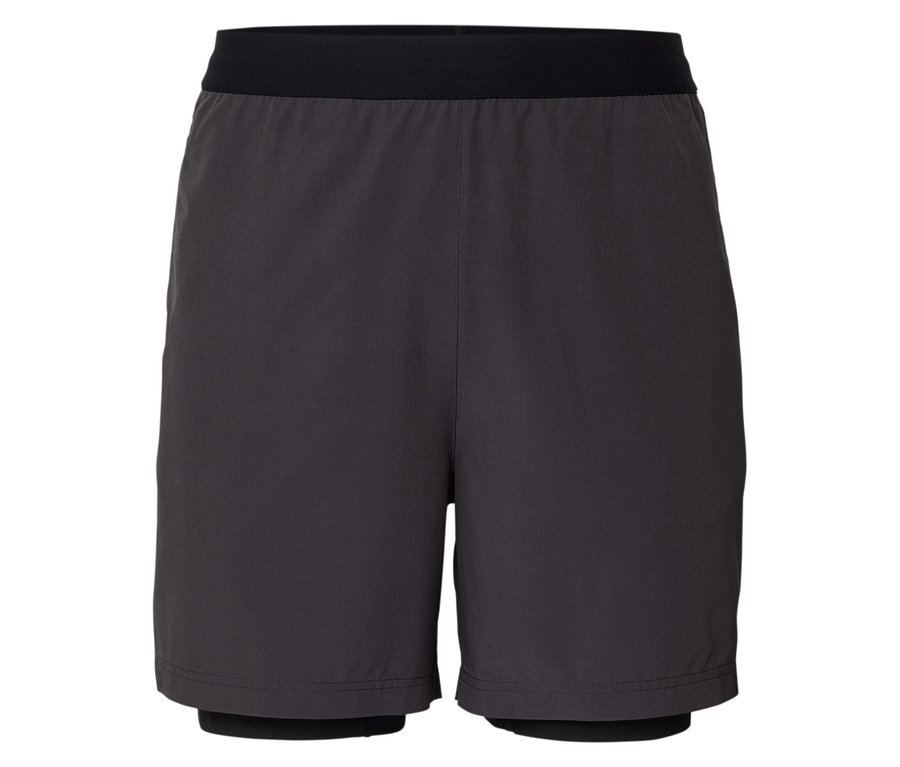 Graue Sportshorts mit schwarzem Bund.
