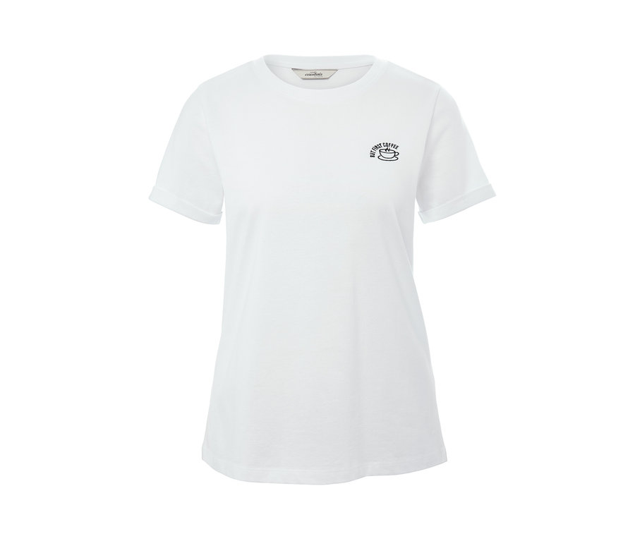 Weißes Shirt mit kleiner Statement-Stickerei.