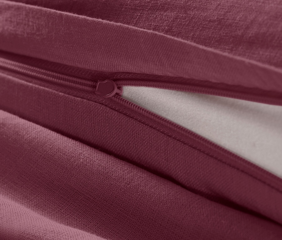 Detailansicht der Leinen-Bettwäsche, Beere, Normalgröße mit Reißverschluss.