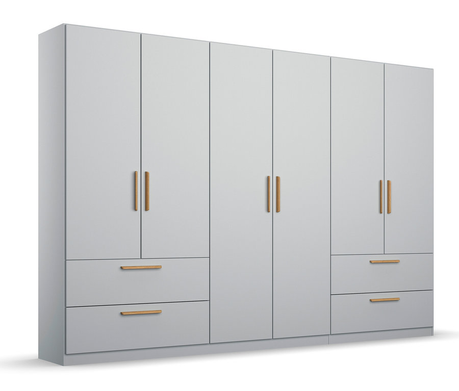 Seidengrauer, 6-türiger Drehtürenschrank »Skandi« mit Griffen in Holzoptik.