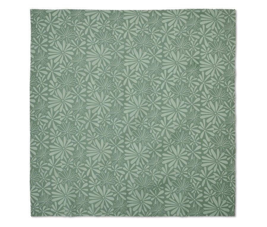 Grüner Stoff mit Blumenmuster. Teil eines 5-teiligen Stoffsets.