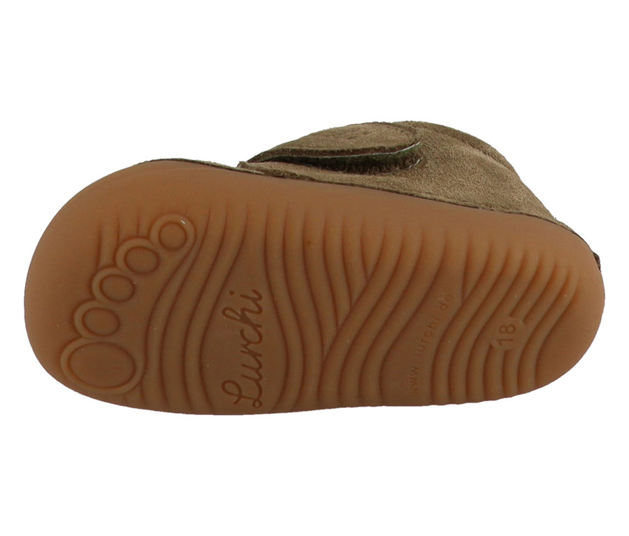 Detailansicht der Sohle eines olivfarbenen LURCHI »Willow« Schuhs.