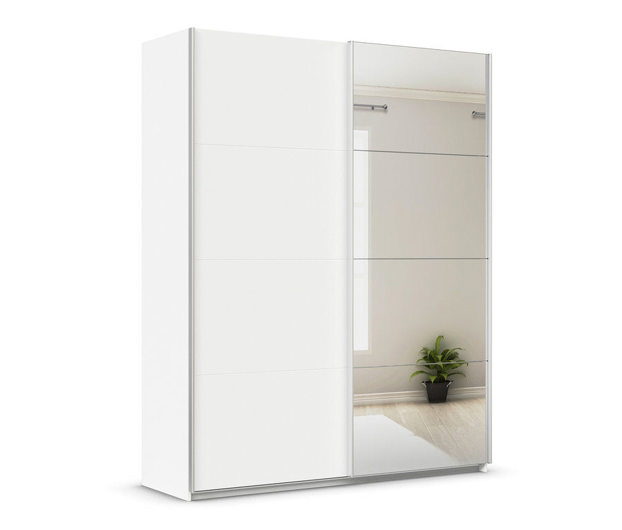 Weißer Schwebetürenschrank »Quadra« mit Spiegel.