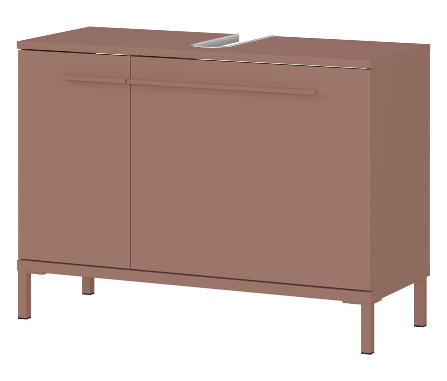 Toffee-farbener Waschbeckenunterschrank »Laurino« mit zwei Türen und Griffen.