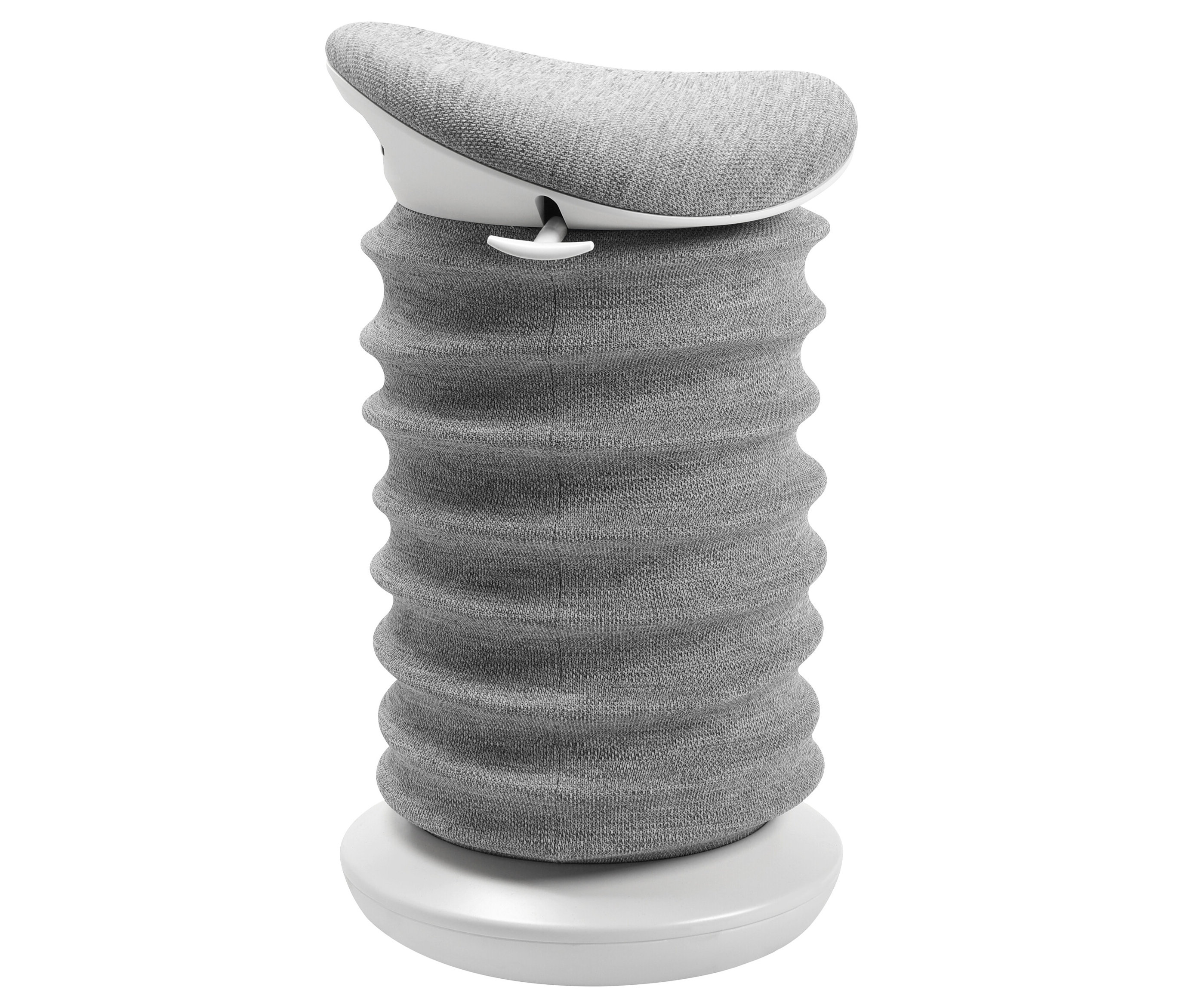 Grauer Sitness 4D Hocker auf weißem Fuß.