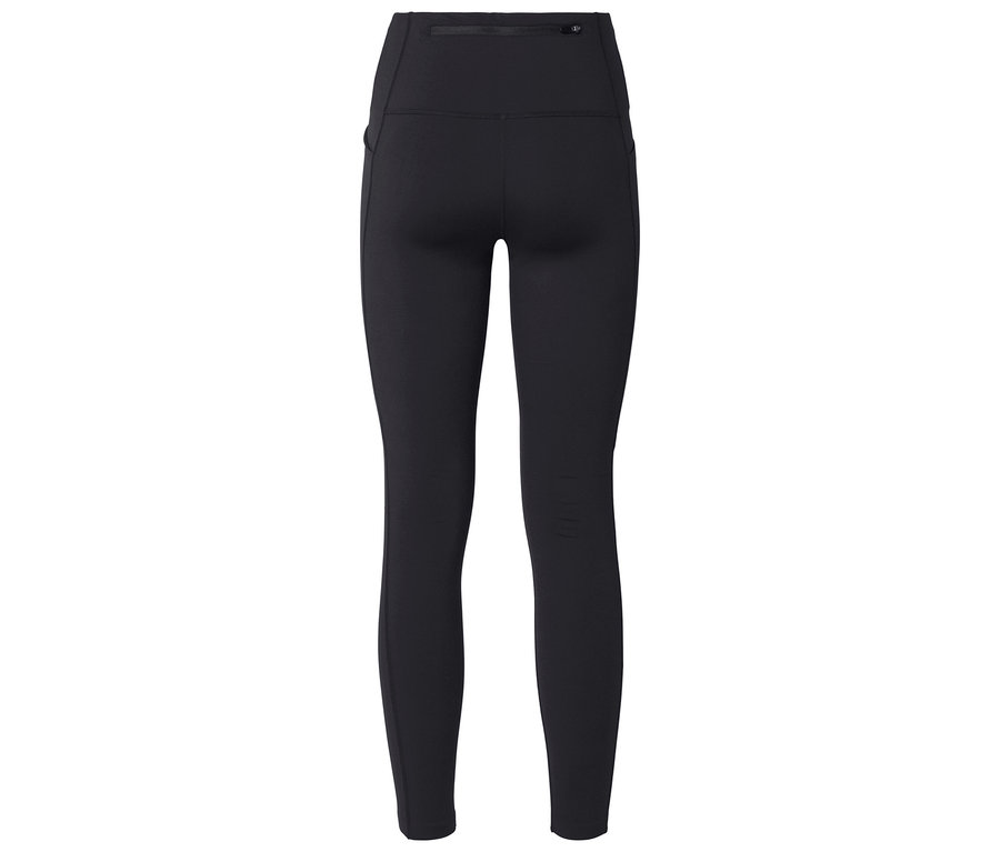 Schwarze Leggings mit hohem Bund, von hinten gesehen.