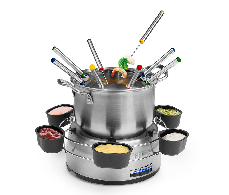 Edelstahl-Fondueset mit Dips und Spießen, Princess Fondue-Familien-Set.