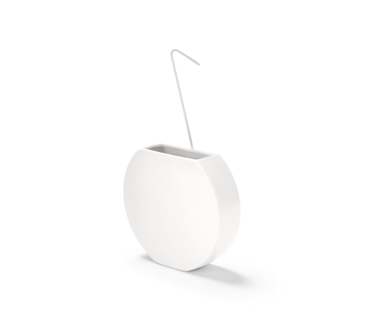 Weißer Heizkörper-Luftbefeuchter mit Metallhaken.