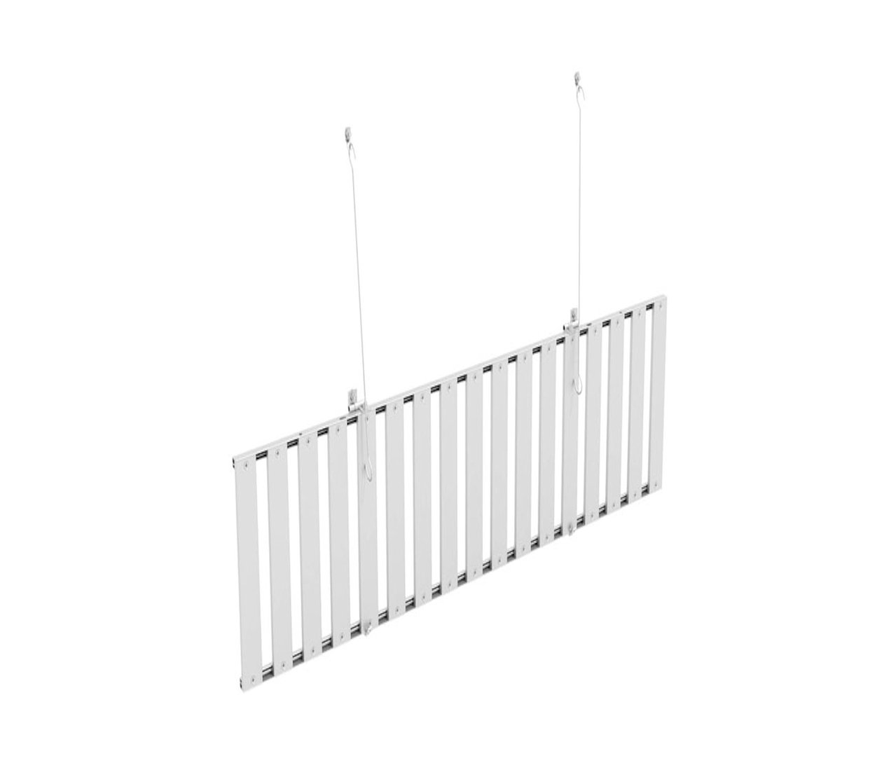 Silberfarbenes, abklappbares Regal für ein Gewächshaus.