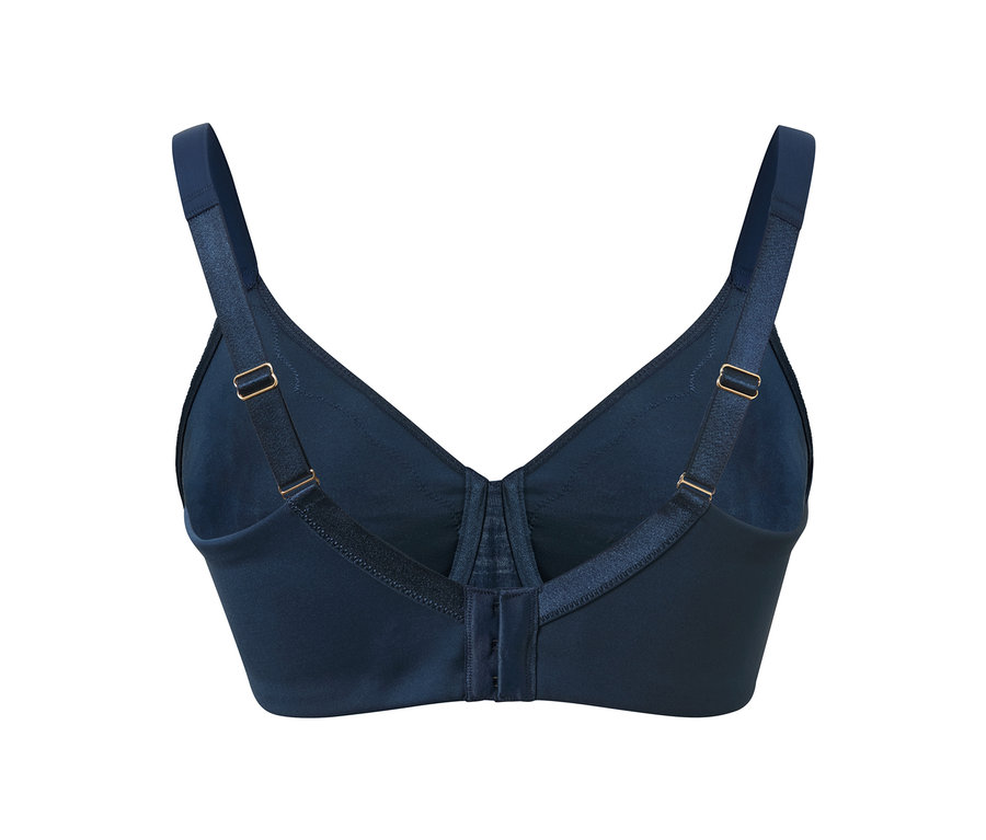 Blauer Minimizer-BH mit Rückenverschluss und verstellbaren Trägern.