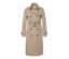 Beiger Trenchcoat mit Gürtel und Knöpfen.