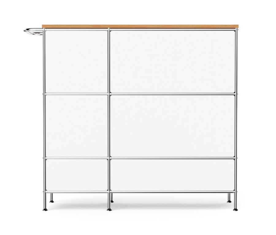 Weißes Sideboard Metall »CN3« mit Holzplatte, einem Klappenfach und vier Schubladen.