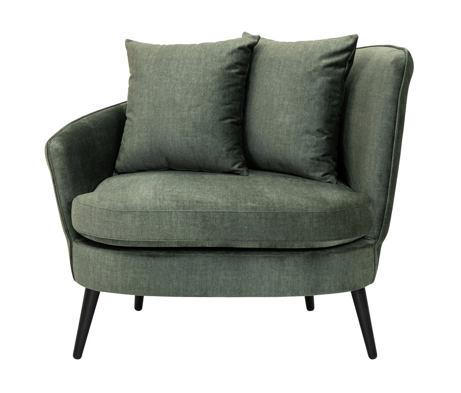 Dunkelgrüner Sessel »Miranda« mit zwei Kissen.