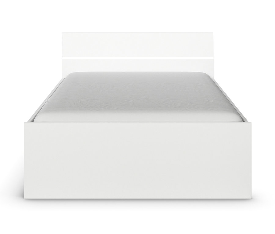 Weißes Bett mit zwei Schubkästen »Joel«, 140 x 200 cm, mit grauer Matratze.