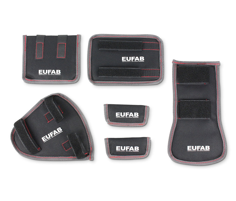 Sechsteiliger EUFAB-Fahrrad-Transport-Schutz in Schwarz mit rotem Rand.