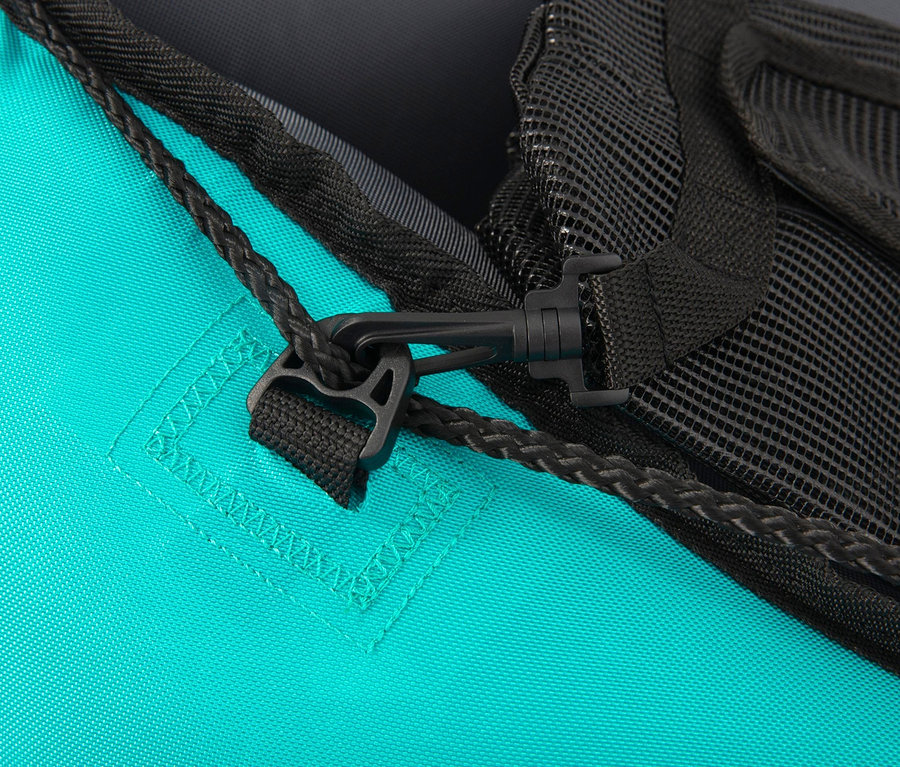 Detailaufnahme eines türkisblauen Bestway® Kajak-Set »Hydro-Force™ Ventura« für 2 Personen mit schwarzen Gurten und Schnalle.