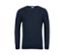 Marineblauer Leinen-Pullover mit V-Ausschnitt.