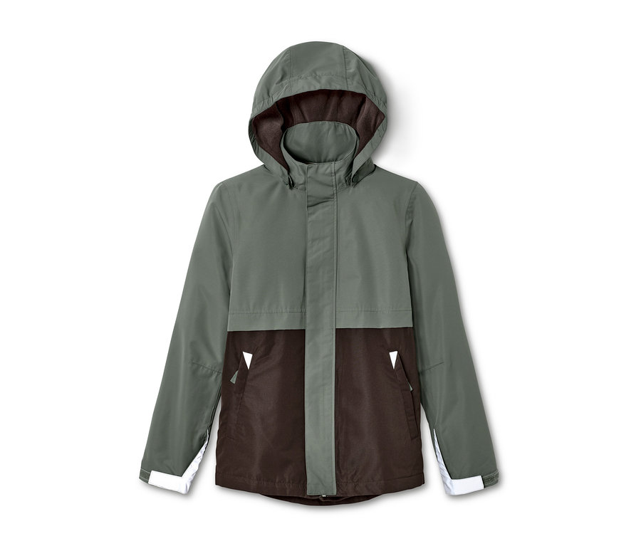 Eine grün-braune Allwetterjacke.