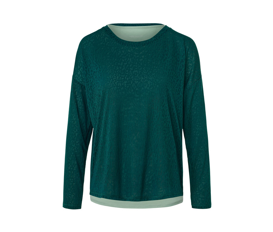 Grünes 2-in-1-Sportshirt mit langen Ärmeln.