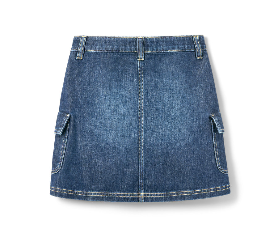 Blauer Kinder-Jeans-Rock mit Taschen.