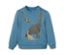 Blauer Kinder-Sweater mit Dino-Applikation.