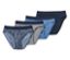 Vier Slips, 4 Stück, Paisley-Muster, grau, blau und dunkelblau, liegen übereinander.