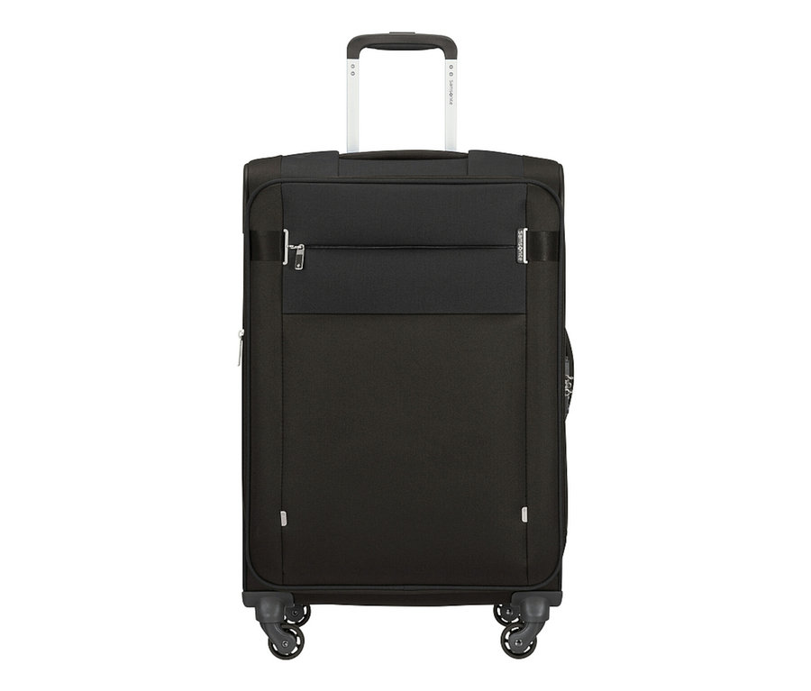 Ein großer, schwarzer Samsonite CITYBEAT SPINNER Koffer auf einem weißen Hintergrund.
