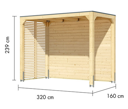 Ein Karibu Pavillon »Markaska« mit den Maßen ca. 320 x 160 cm und 28 mm Stärke.