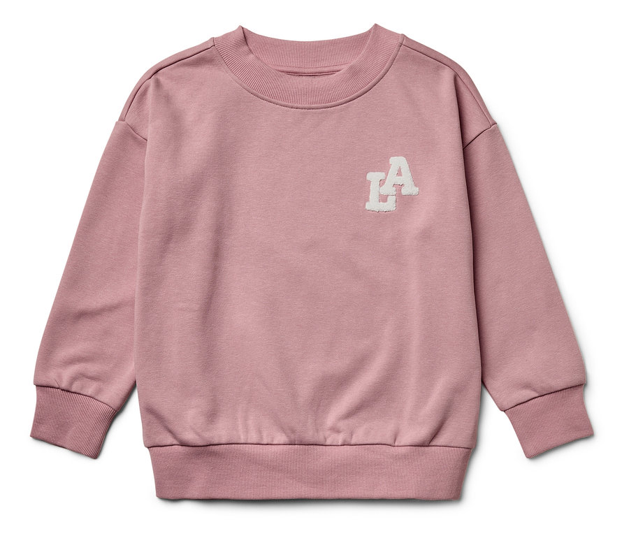Rosa Langarm-Sweatshirt mit aufgenähtem LA-Logo.