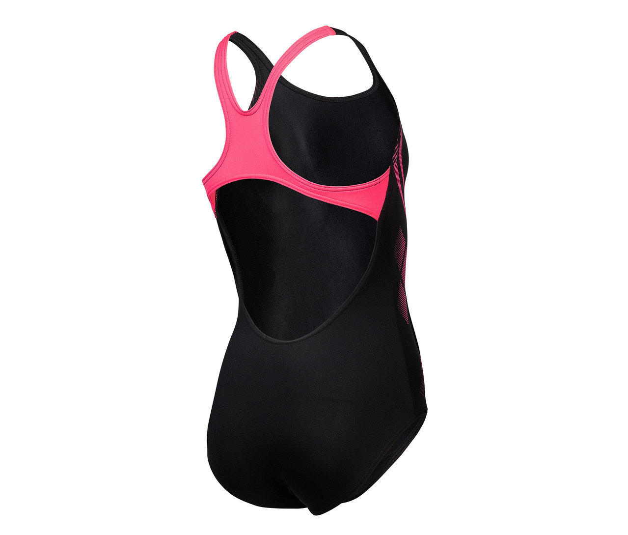 Schwarzer arena Performance Kinder-Badeanzug Poseidonia Swim Pro Back mit pinken Details.