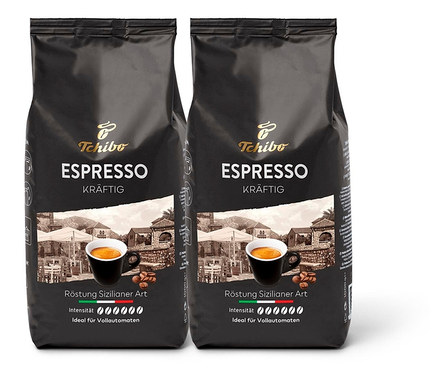 Zwei Packungen Tchibo Espresso Kräftig - 2x 1 kg Ganze Bohne.