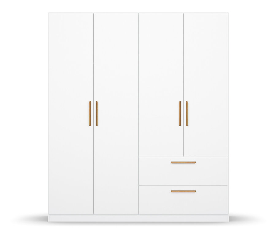 Weißer, 4-türiger Drehtürenschrank »Skandi« mit Griffen.