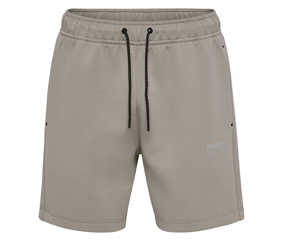 Nahaufnahme der HUMMEL Herren-Sweatshorts in Khaki mit Kordelzug.