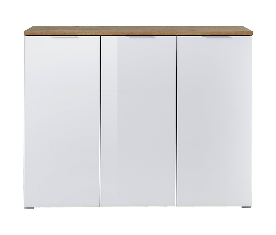 Weißer 3-türiger Schuhschrank »Telde« mit Holzplatte.