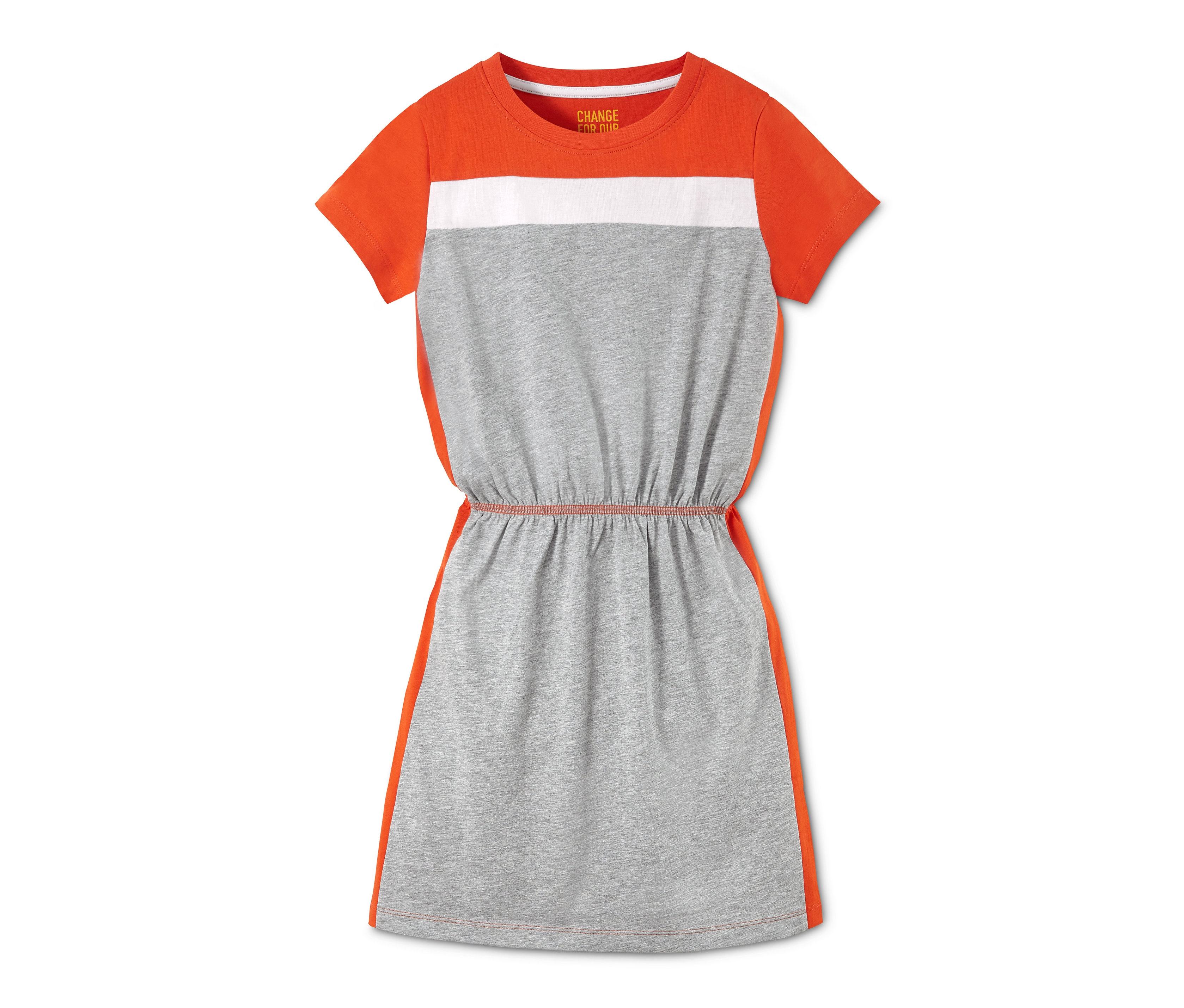 Grau-meliert-oranges Jerseykleid.