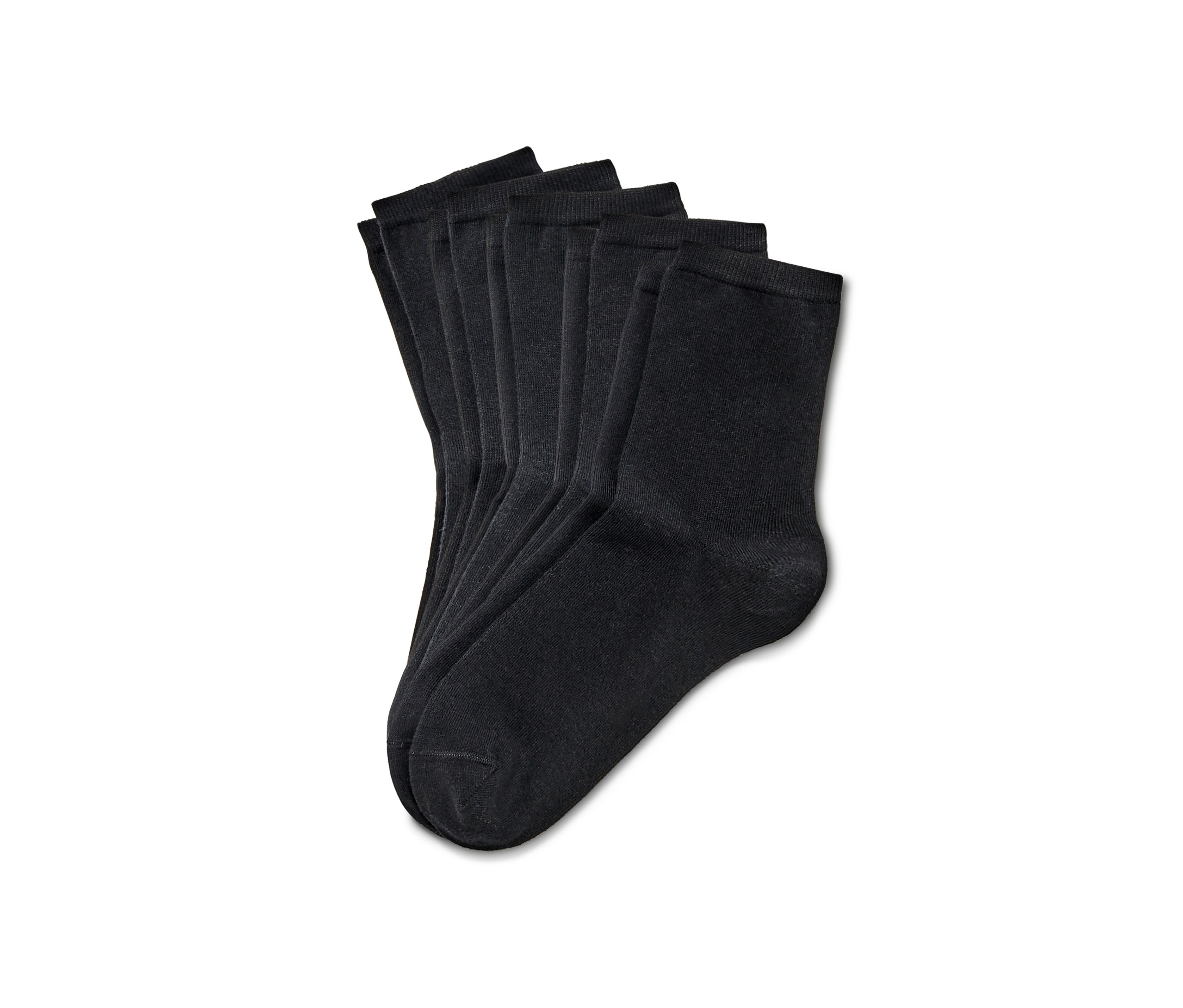 Nahaufnahme von fünf Paar schwarzen Socken.