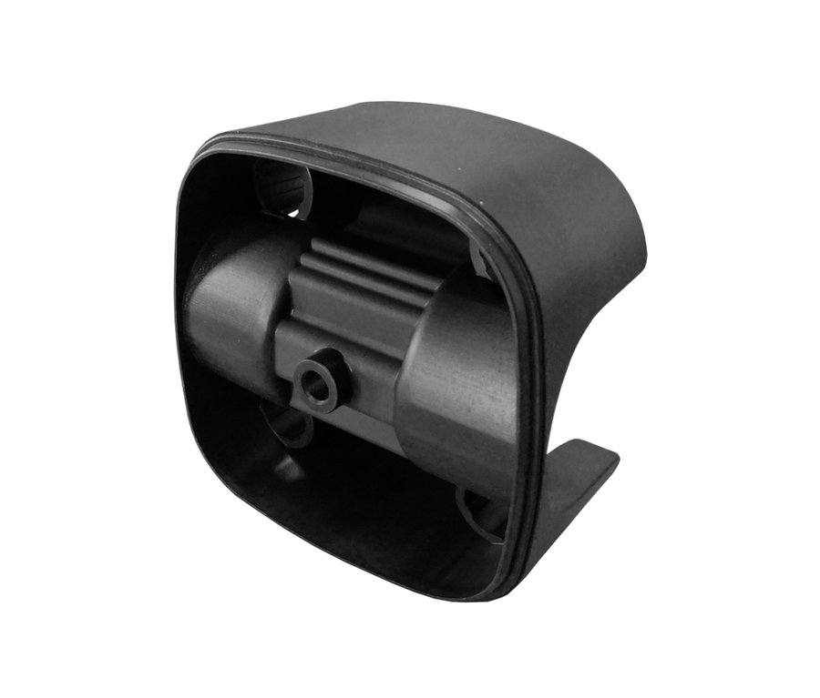 Detailansicht einer schwarzen Leco Balkon-Sonnenschirmhalterung.